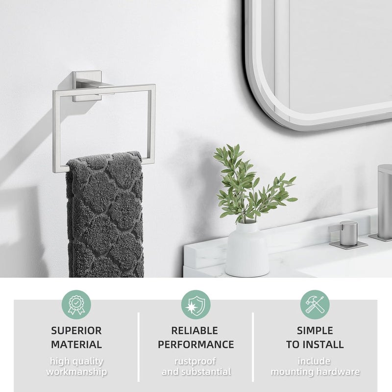 Angle Simple Hand Towel Holder Brushed Nickel, SUS 304 Stainless Steel Square Bathroom Towel Ring Hanger, Wall Mount, 7.09 Inches - Image 3
