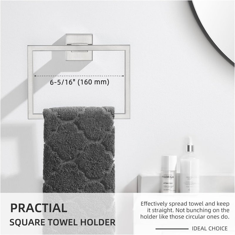 Angle Simple Hand Towel Holder Brushed Nickel, SUS 304 Stainless Steel Square Bathroom Towel Ring Hanger, Wall Mount, 7.09 Inches - Image 4
