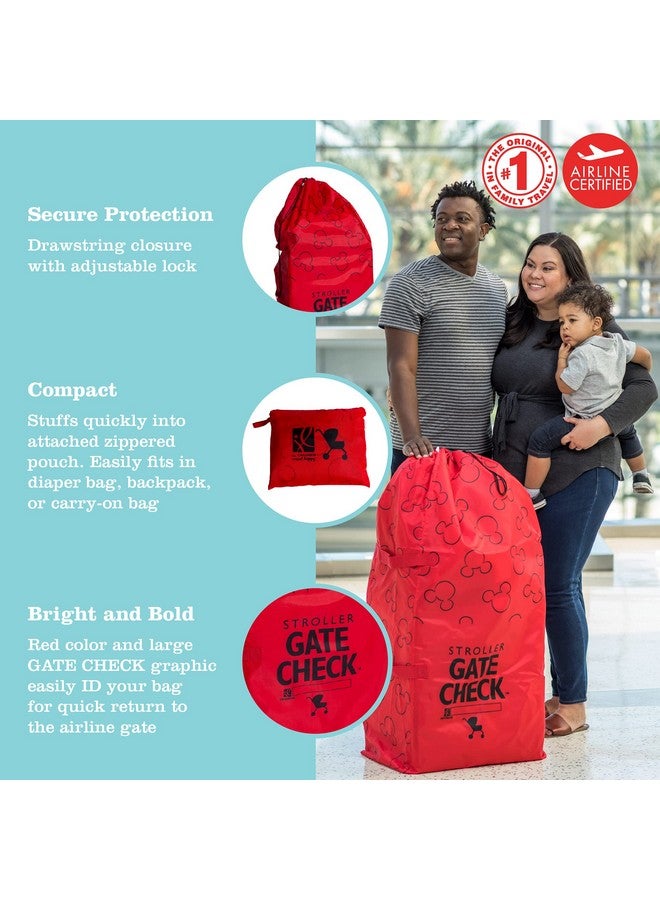 جي إل تشيلدريس حقيبة سفر JL Childress Disney Baby Gate Check لعربات الأطفال الفردية والمزدوجة - حقيبة سفر لعربات الأطفال الفردية والمزدوجة - حقيبة سفر كبيرة لعربات الأطفال للطائرات - حقيبة سفر لعربات الأطفال - حمراء، ميكي ماوس - Image 1