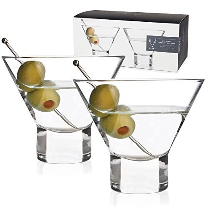 Viski Heavy Base Stemless Glasses Set of 2 - Premium Short Crystal Glass Gift Set, 7.5 oz.