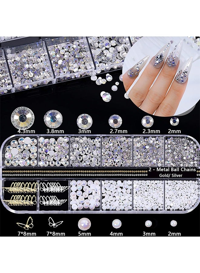 2 Boxes 3D Acrylic Butterfly Flower Bear Nail Art Pendant Kit, Multi-shape Pearl Rhinestone Golden Metal Applique with Tweezer, Jewelry Accessories for Manicure Craft Decoration - Image 2
