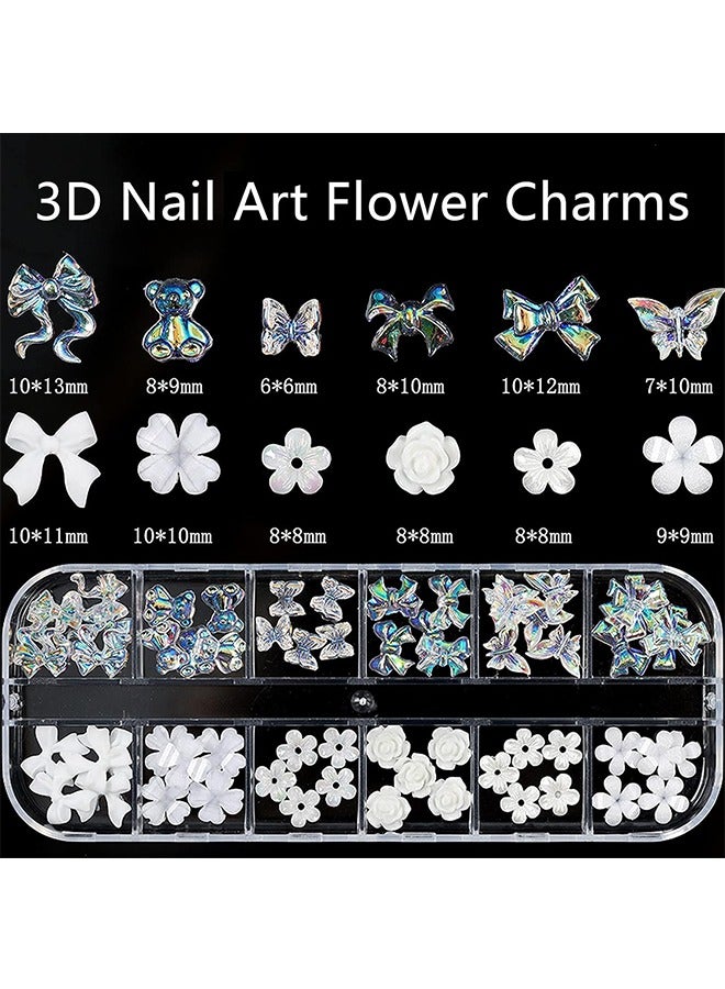 2 Boxes 3D Acrylic Butterfly Flower Bear Nail Art Pendant Kit, Multi-shape Pearl Rhinestone Golden Metal Applique with Tweezer, Jewelry Accessories for Manicure Craft Decoration - Image 4