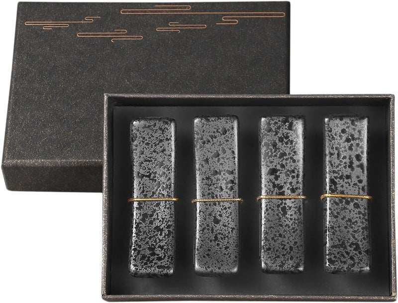 Youda Chopsticks Holder Set of 4 Ceramic Chopstick Stand Rest Rack Spoon Fork Knife Holder Set(Black) - Image 1