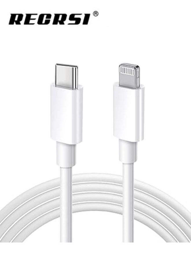 ريكرسي كابل Recrsi USB C إلى Lighting، كابل شاحن سريع PD للهاتف لنقل البيانات بسرعة عالية، كابل Lightning للهاتف متوافق مع هاتف 14/14 Pro/ 14 Pro Max/ 13/12/ 11/ X/Pad. - Image 1