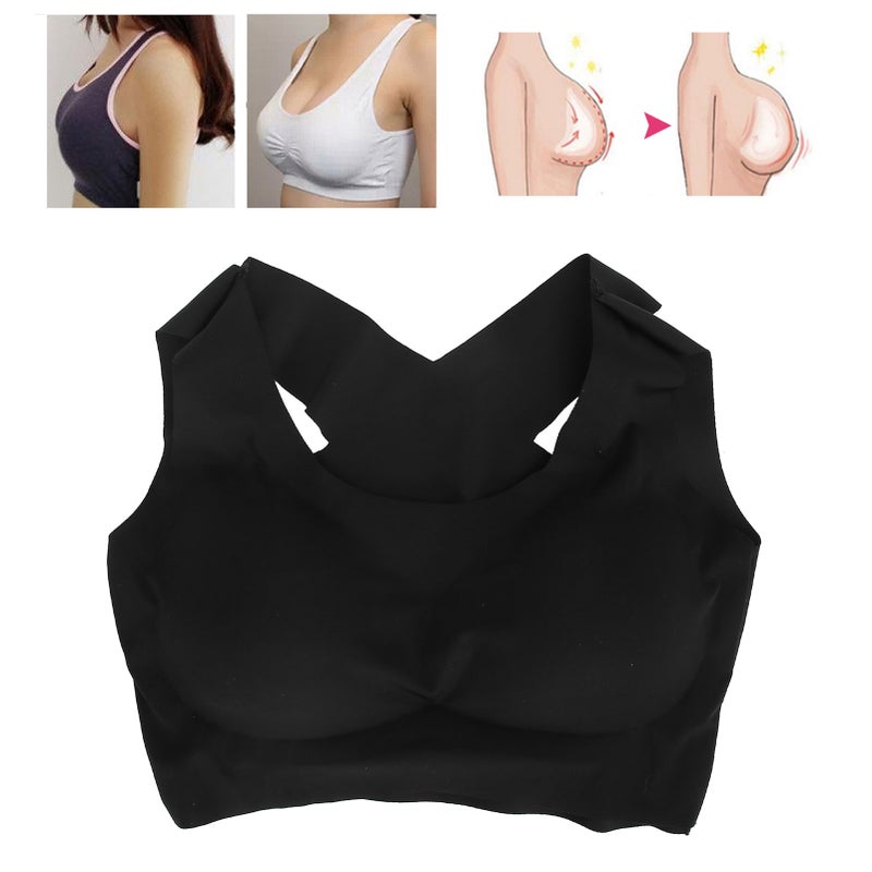 Women Underwear Push Up Breast Holding Back Posture Correction Front Buckle BraL Black - Image 2