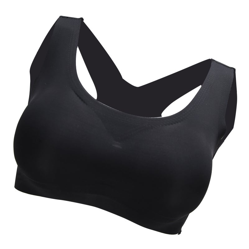 Women Underwear Push Up Breast Holding Back Posture Correction Front Buckle BraL Black - Image 3