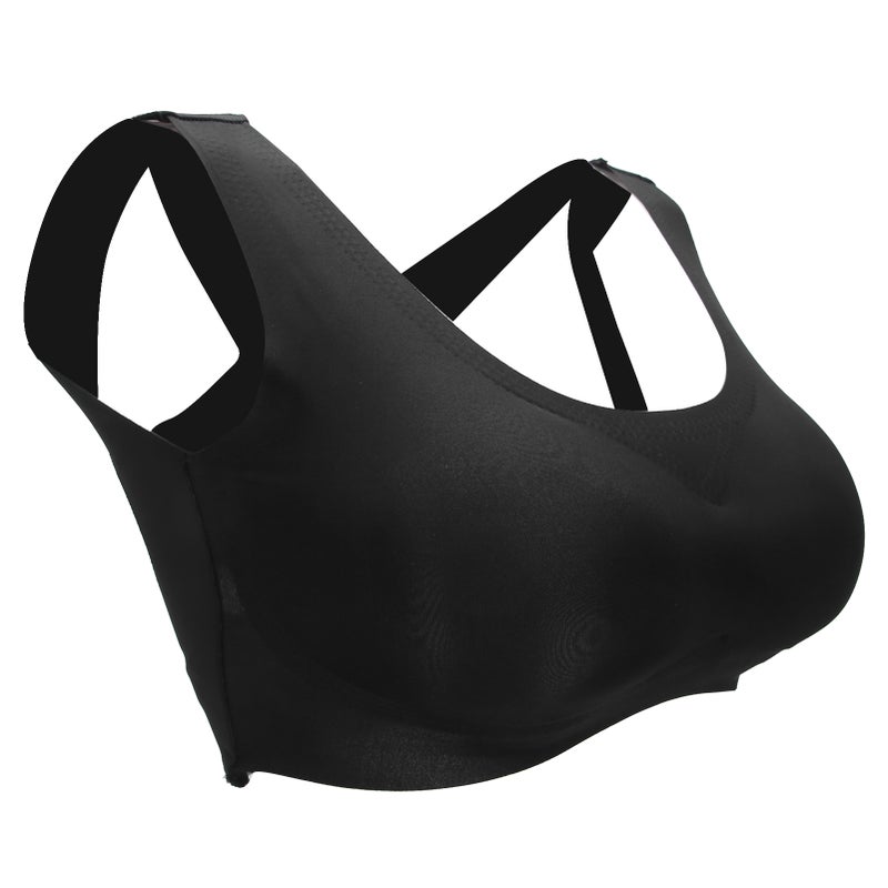 Women Underwear Push Up Breast Holding Back Posture Correction Front Buckle BraL Black - Image 5