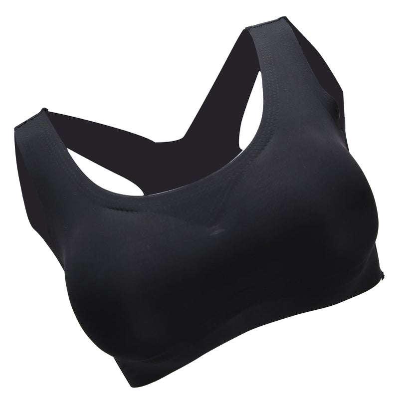 Women Underwear Push Up Breast Holding Back Posture Correction Front Buckle BraL Black - Image 1