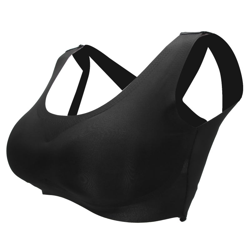 Women Underwear Push Up Breast Holding Back Posture Correction Front Buckle BraL Black - Image 4