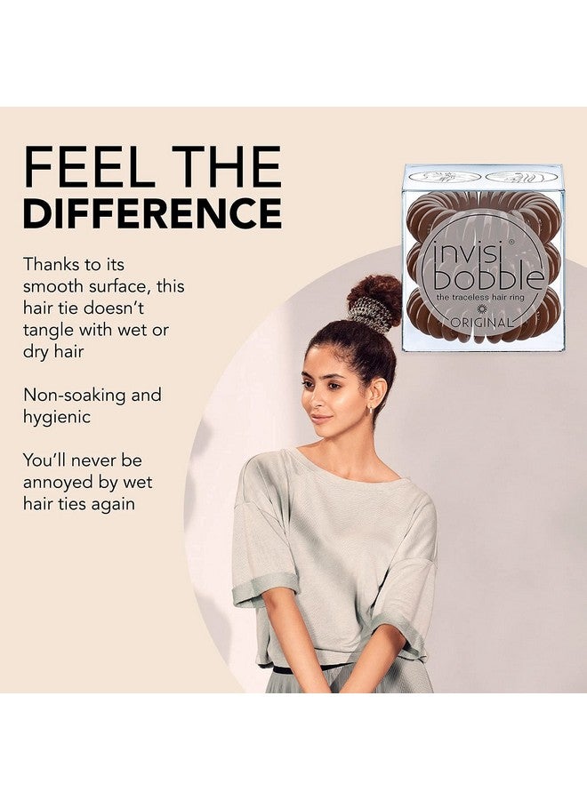 إنفيزيبوبل ربطات شعر حلزونية أصلية بدون أثر مع قبضة قوية، غير قابلة للنقع، إكسسوارات شعر للنساء - بني بريتزل (عبوة من 3 قطع) - Image 2