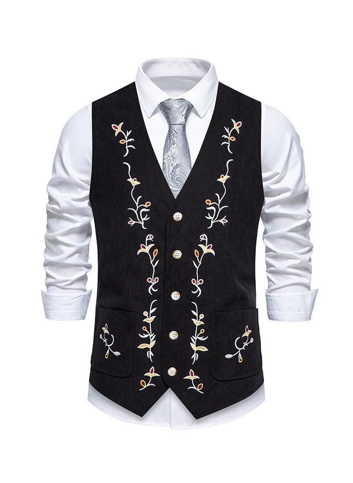 KUYING New Fashion Embroidered Single Breasted Suit Vest  - Image 1