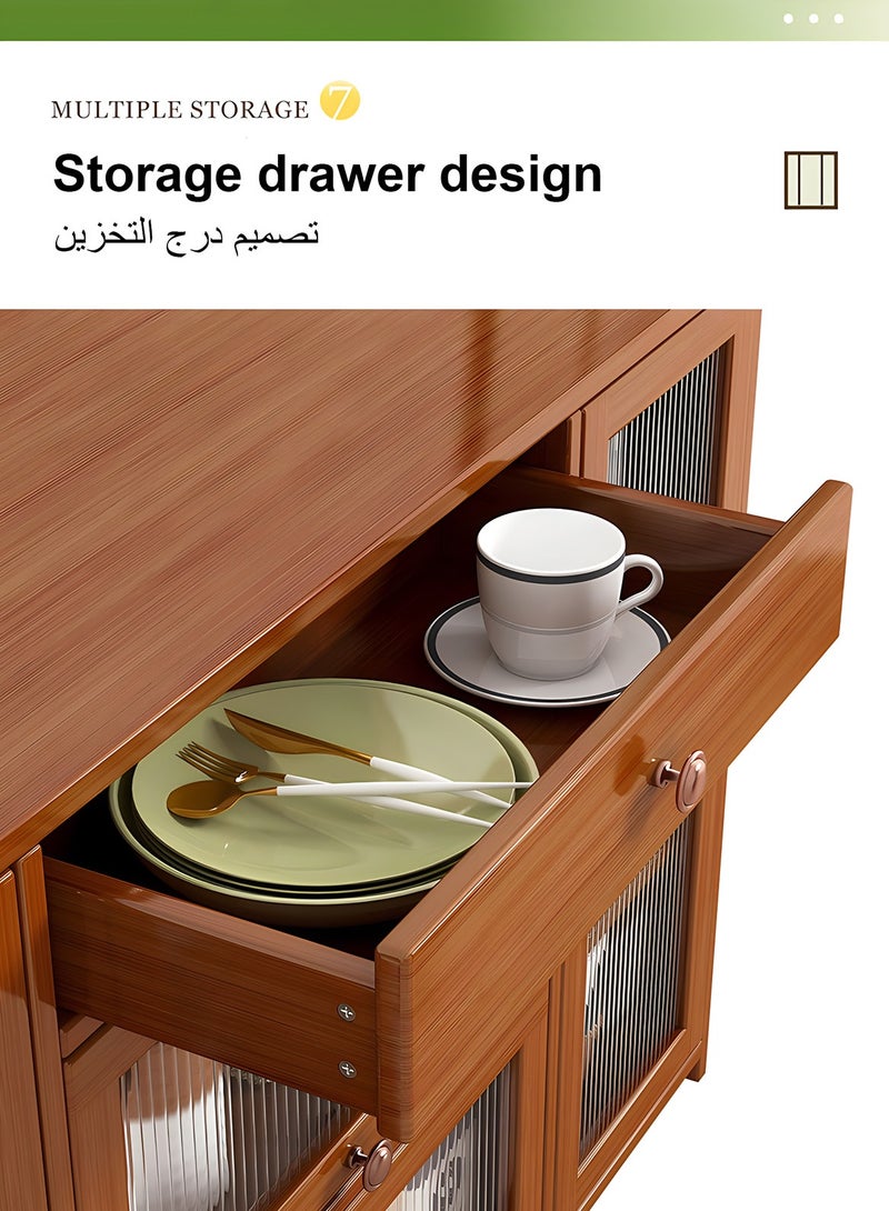 Sharpdo خزانة جانبية متعددة الوظائف من الخشب الصلب متعددة الطبقات مع 3 أبواب ودرج تخزين واحد - Image 4