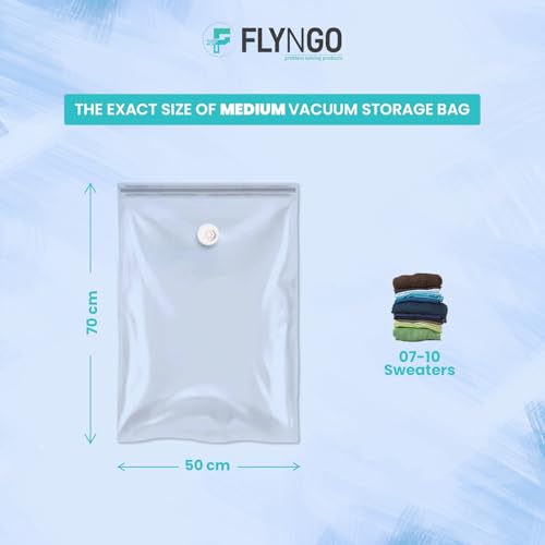 FLYNGO Reusable Ziplock Vacuum Storage Space Saver Bags for Clothes with Travel Hand Pump - Pack of 5 (Medium - 50cmx70cm) - Image 4