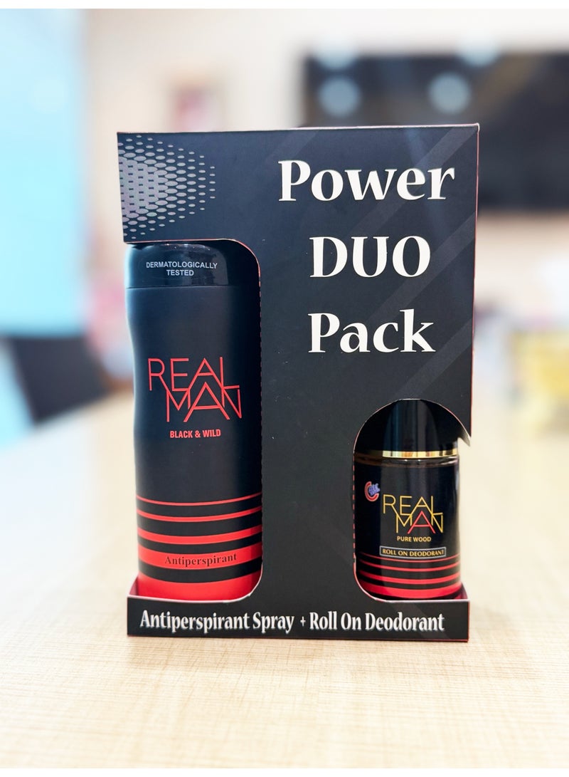 Realman Power Duo Pack -  Antiperspirant Black & Wild 150ml + Roll On Pure Wood 50 ml - Image 1