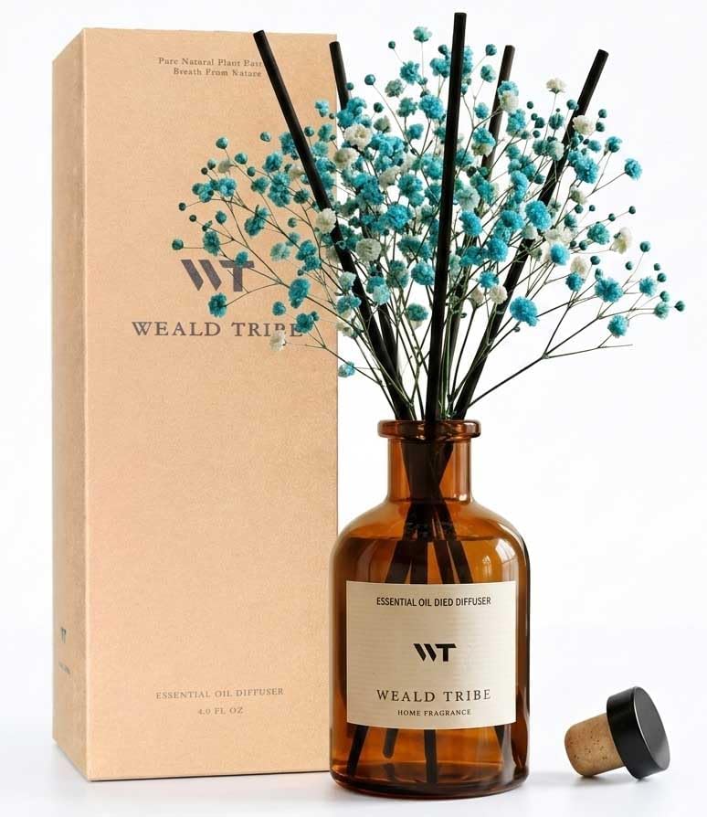 WEALD TRIBE Flower Reed Diffuser Set Ocean Mist & Sea Salt Scent for Bathroom Air Fresheners | 4.0 fl oz Essential Oils with Sticks Home Fragrance Defusers | House Bedroom Office Shelf Decor & Gift - Image 1