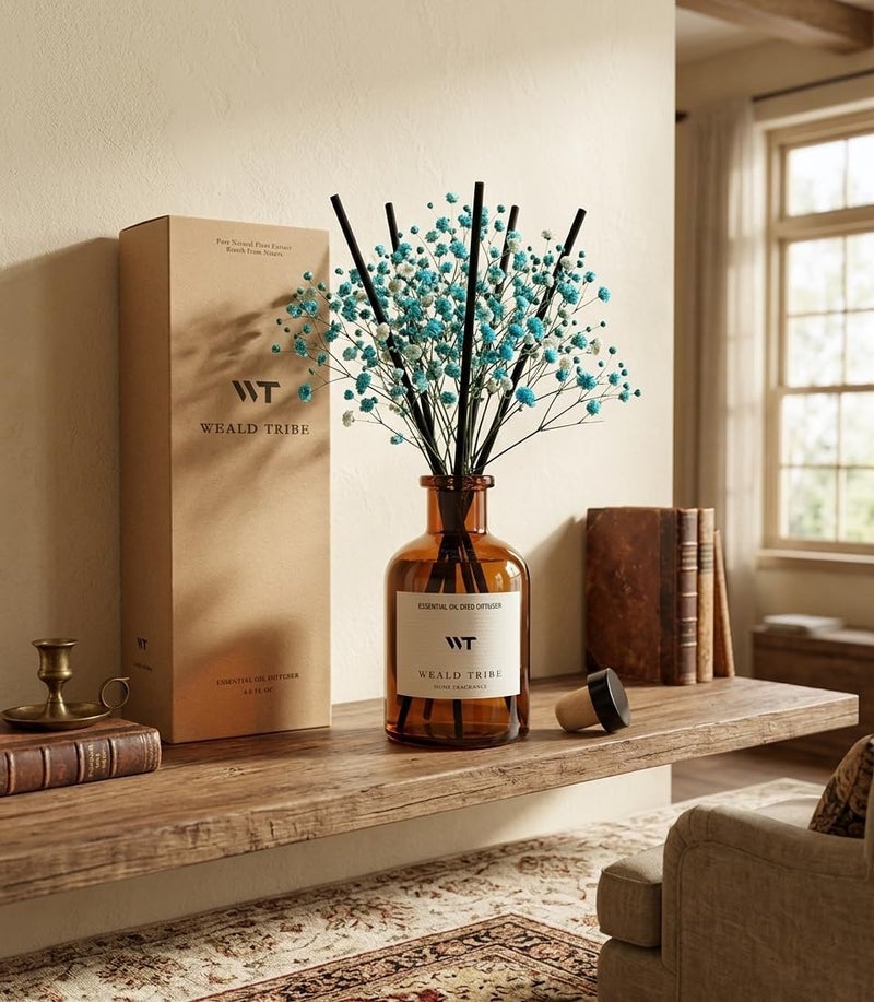 WEALD TRIBE Flower Reed Diffuser Set Ocean Mist & Sea Salt Scent for Bathroom Air Fresheners | 4.0 fl oz Essential Oils with Sticks Home Fragrance Defusers | House Bedroom Office Shelf Decor & Gift - Image 2