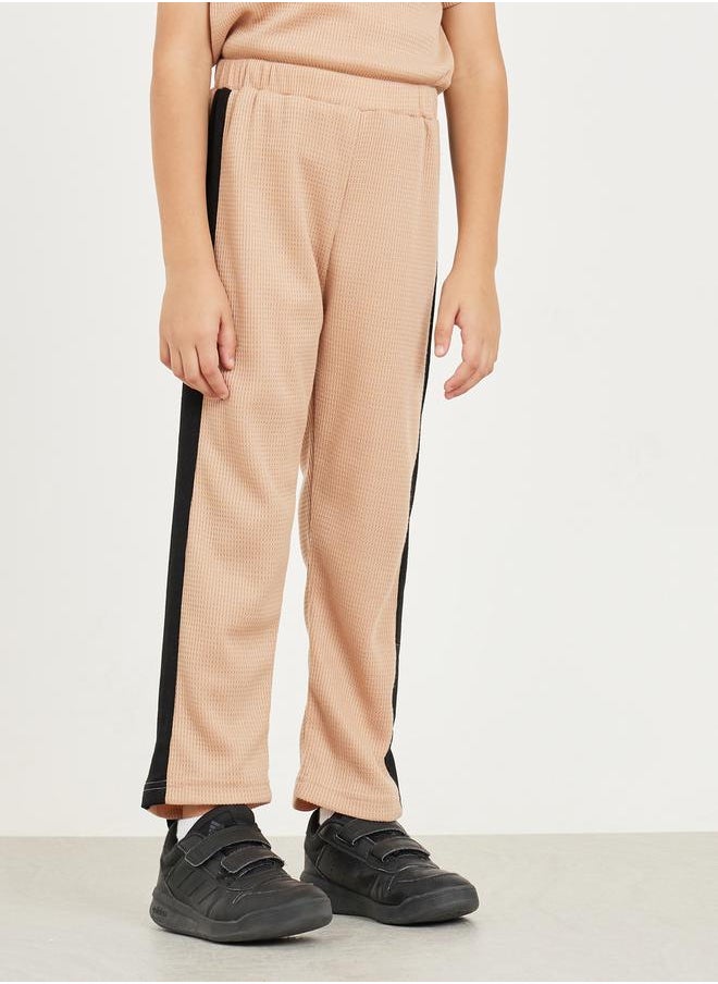 Styli - Letter Embroidered Contrast Collar Waffle Knit Polo T-Shirt and Pants Set - Image 1