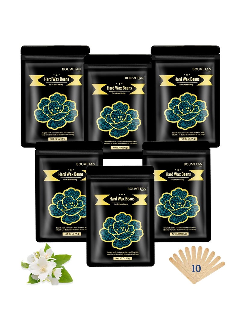 Bouvetan Hard Wax Beads Bouvetan 13Lb21oz Wax Beads for Brazilian Waxing Hard Wax Beans for Eyebrow Face Bikini for Women Men Hair Removal with 10pcs Wax Spatulas 6 Packs Jasmine 