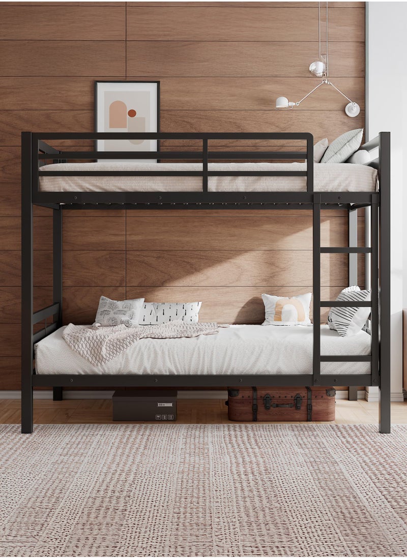 Yanara Metal Twin Over Twin Bunk Bed, Fits 90x190cm Mattress, 196.8x104x160cm, Heavy Duty with Ladder & Guardrail, Storage, Noise-Free, No Box Spring, Black Loft Frame for Kids Room/Dorm  - Image 3