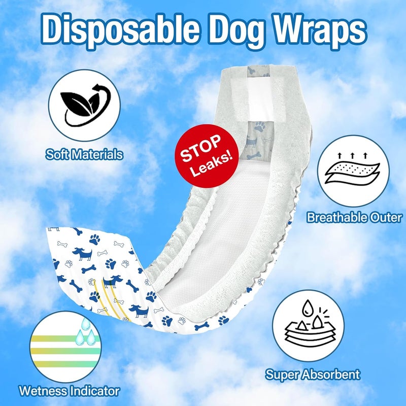 Pet Soft Male Dog Diapers - Disposable Male Dog Wraps Wetness Indicator, Puppy Diapers Male for Excitable Urination or Incontinence, 20pcs Large - Image 2