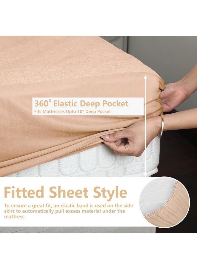 AVI AVI Terry Cotton Ultra Soft Waterproof Bed Mattress Protector Queen Size 78x60 inch | Breathable Washable Elastic Fitted Mattresses Cover for Queen Size Bed (6.5x5 feet, Beige - Fit On 2-10 Inch) - Image 4