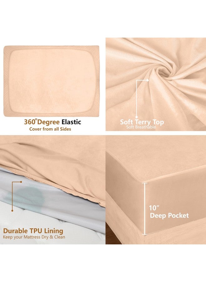 AVI AVI Terry Cotton Ultra Soft Waterproof Bed Mattress Protector Queen Size 78x60 inch | Breathable Washable Elastic Fitted Mattresses Cover for Queen Size Bed (6.5x5 feet, Beige - Fit On 2-10 Inch) - Image 3