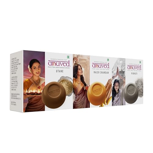 Anuved Natural Scrub Combo | Pack of 3 | 125 Grams Each | Herbal Soaps Vibhuti, Ubtan & Haldi chandan for Healing & Youthful Skin - Image 1