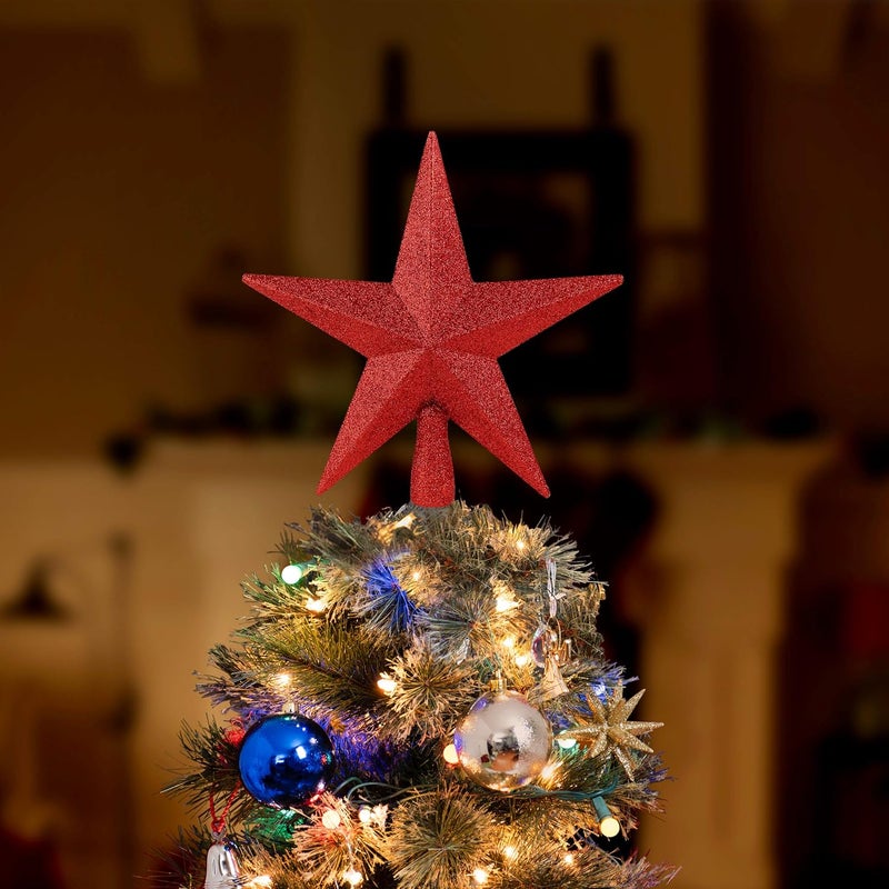 Ornativity Glitter Star Tree Topper - Christmas Red Decorative Holiday Trees Toppers Sparkle Bethlehem Star Decor Xmas Ornament 8" - Image 3