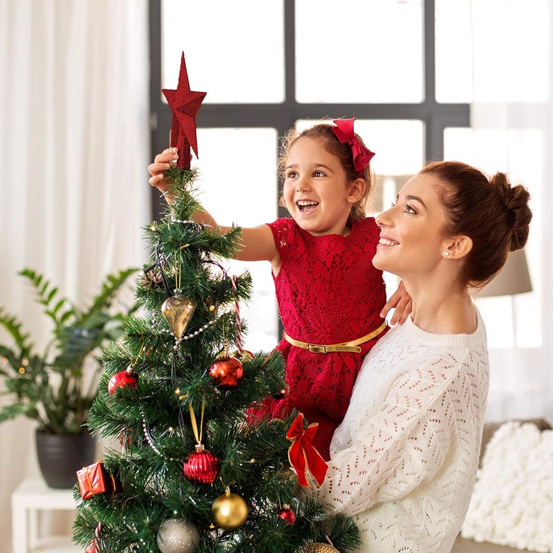 Ornativity Glitter Star Tree Topper - Christmas Red Decorative Holiday Trees Toppers Sparkle Bethlehem Star Decor Xmas Ornament 8" - Image 2