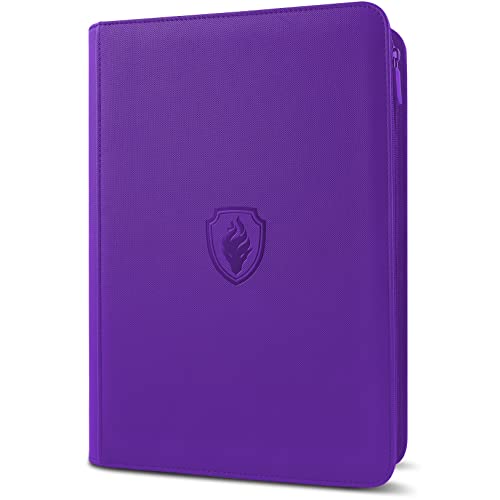 Fabmaker Premium Zip Card Binder Fabmaker 9 Pocket Trading Card Binder PU Cover Zipper Card Collection Album Sturdy 360 SideLoading Card Folder Holder for Game Sports Cards Purple - Image 1