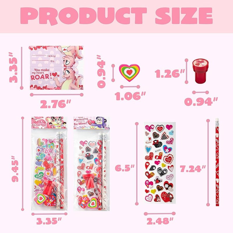 JOYIN 28 Pack Valentines Day Stationery Kids Gift Set for School Classmates Exchange Gift, Valentine Party Favor, Includes Pencils, Erasers, Stamper, Stickers - Image 5