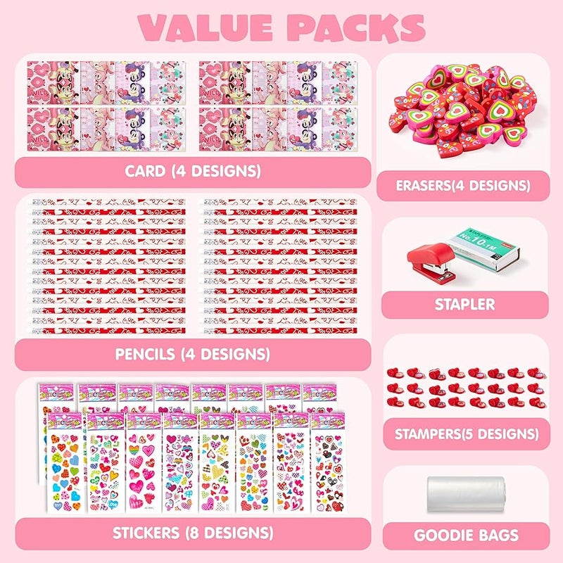 JOYIN 28 Pack Valentines Day Stationery Kids Gift Set for School Classmates Exchange Gift, Valentine Party Favor, Includes Pencils, Erasers, Stamper, Stickers - Image 2