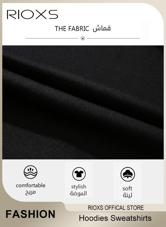 ريوكس ملابس الرجال، قمصان بلوفر ذات القلنسوة ذات القلنسوة ذات الألوان الصلبة، ملابس مريحة ناعمة مع جيب سحاب الذراع، قميص ذو القلنسوة للرجال، ملابس عادية ذات أكمام طويلة، أزياء بلوفر مزدوجة ذات جاكيت معاطف، ملابس بلوفر متعددة الاستعمالات أسود - Image 4