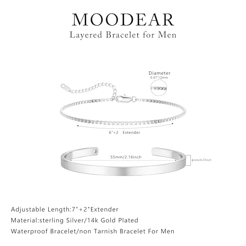 Moodear Stackable Bracelets for Men - 925 Sterling Silver Bracelet Sets Dainty Box Chain Bangle Cuff Bracelet Set Mens Jewelry - Image 5