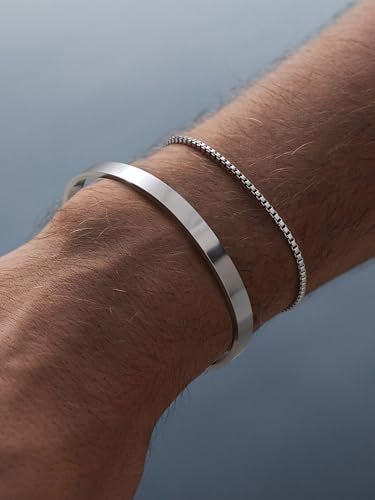 Moodear Stackable Bracelets for Men - 925 Sterling Silver Bracelet Sets Dainty Box Chain Bangle Cuff Bracelet Set Mens Jewelry - Image 3