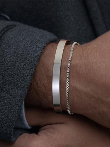 Moodear Stackable Bracelets for Men - 925 Sterling Silver Bracelet Sets Dainty Box Chain Bangle Cuff Bracelet Set Mens Jewelry - Image 4