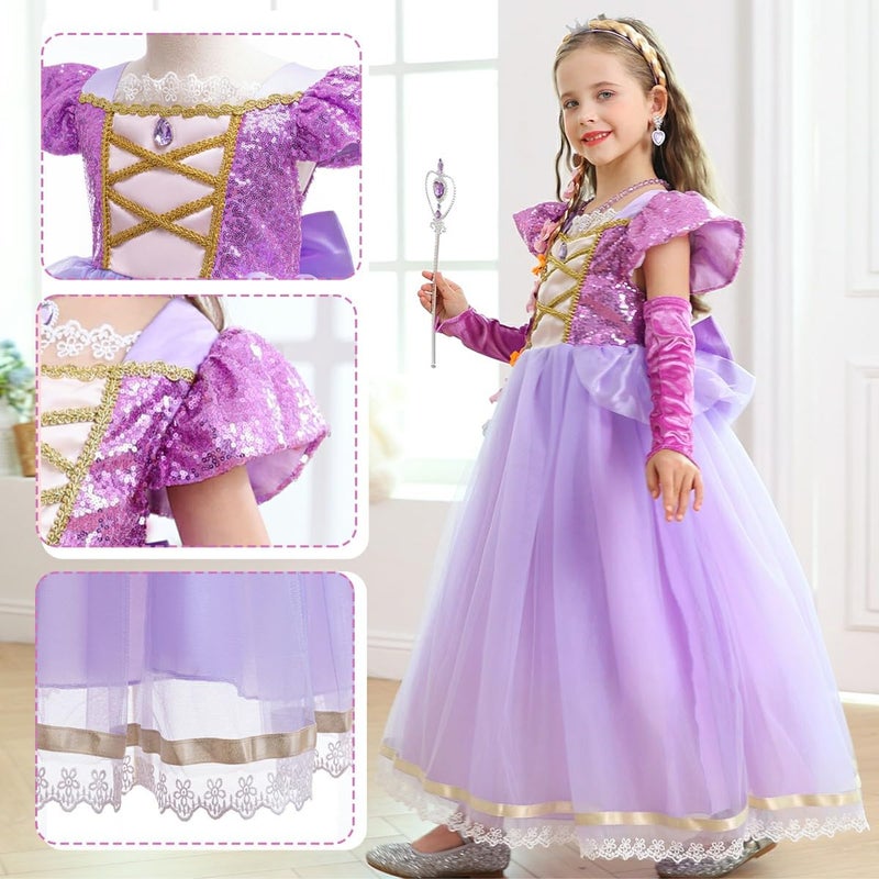 Luzlen Rapunzel Dress for Girls Toddler Purple Princess Costume for Halloween Birthday Party Cosplay Purple, 4-5T(Tag 120) - Image 4
