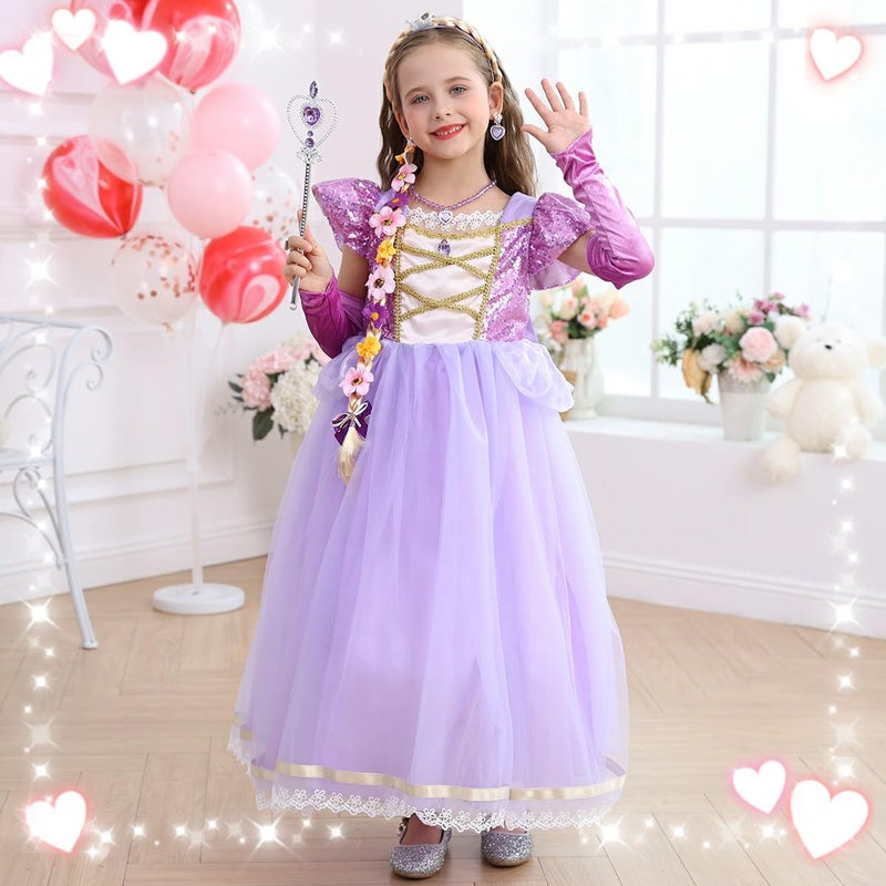 Luzlen Rapunzel Dress for Girls Toddler Purple Princess Costume for Halloween Birthday Party Cosplay Purple, 4-5T(Tag 120) - Image 2