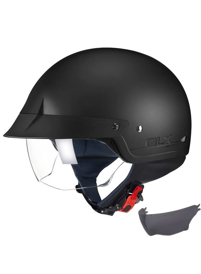 GLX M14 Cruiser Scooter Motorcycle Half Helmet with Free Tinted Retractable Visor DOT Approved (Matte Black, X-Large) - Image 1