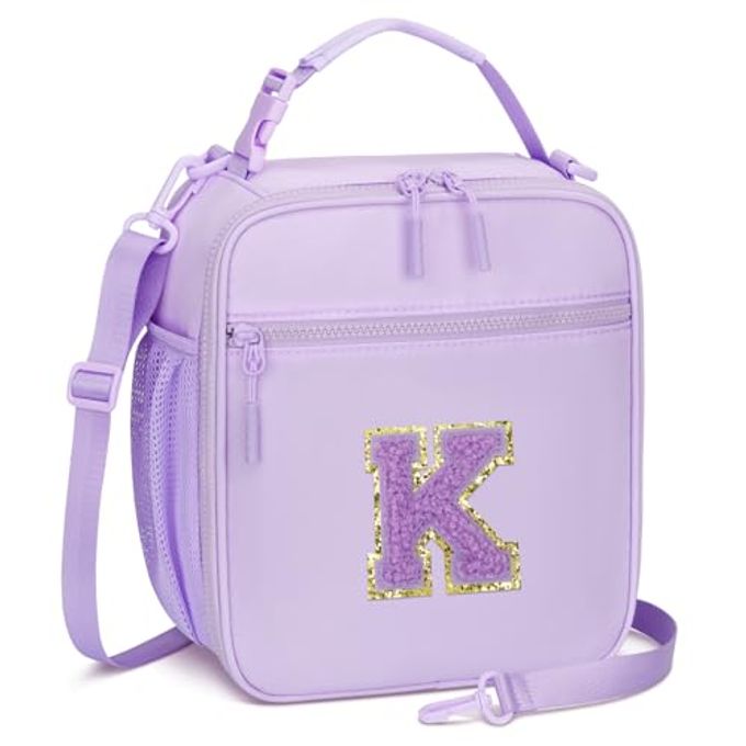 CLOUDWINGS Initial Insulated Lunch Bag for Girls Kids, Back to School Gift, Reusable Leak-proof Lunch Box with Adjustable Strap for School Daycare Travel Picnic (Purple,K) - Image 4