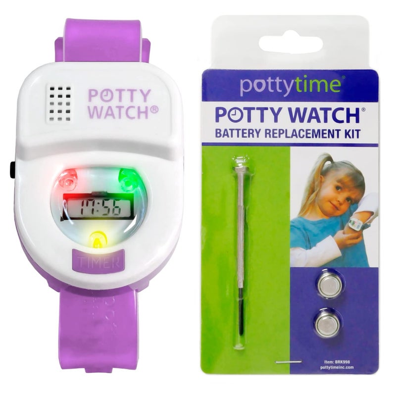 POTTY TIME Watch Uses Times, Lights & Music to Train Your Tot, Purple + Battery Replacement Kit - Image 1
