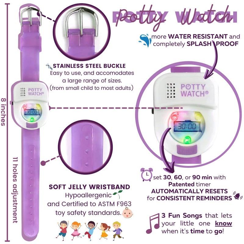 POTTY TIME Watch Uses Times, Lights & Music to Train Your Tot, Purple + Battery Replacement Kit - Image 2