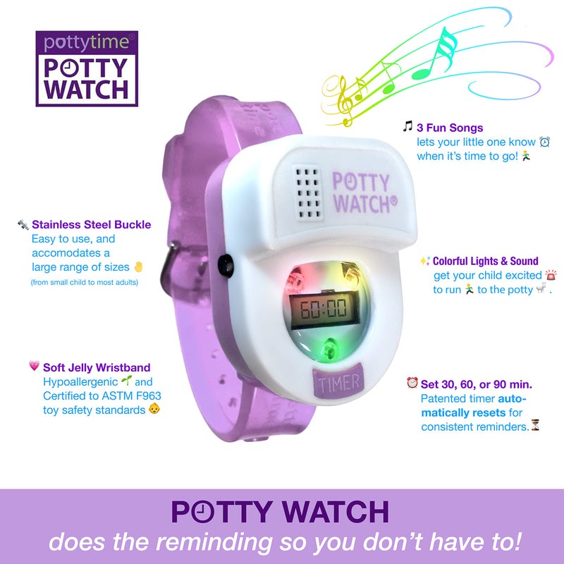 POTTY TIME Watch Uses Times, Lights & Music to Train Your Tot, Purple + Battery Replacement Kit - Image 4