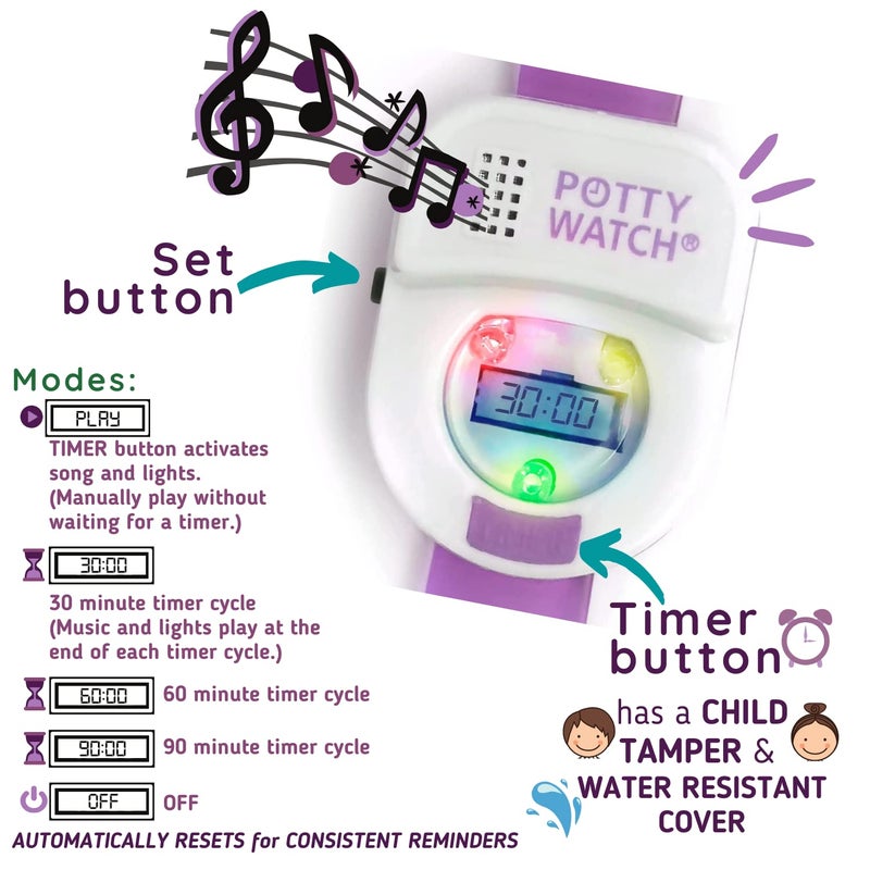 POTTY TIME Watch Uses Times, Lights & Music to Train Your Tot, Purple + Battery Replacement Kit - Image 5