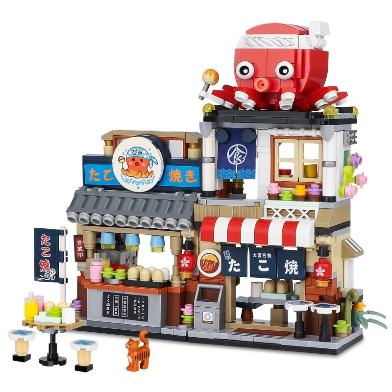 TOY PLAYER محل تاكويكي الياباني في الشارع - كتل بناء مصغرة MOC - ألعاب يابانية إبداعية للفتيات من 6 إلى 12 سنة - 722 قطعة - لعبة بناء لمحاكاة العمارة - فكرة هدية للأطفال والبالغين - Image 3