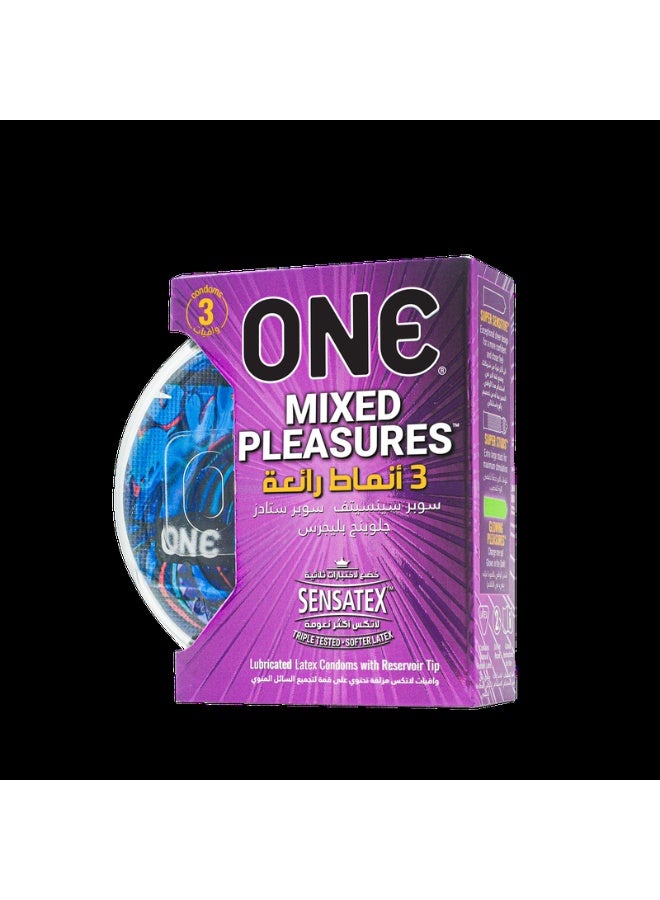 One Condoms Mixed Pleasures | 3 Amazing Styles | Super Sensitive | Super Studs | Glowing Pleasures | 3 Count - Image 2