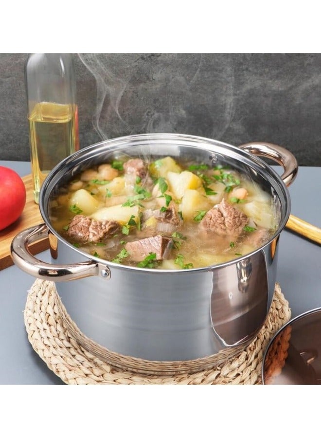 GGEROU طقم أواني الطهي غير لاصقة، 12 قطعة من الفولاذ المقاوم للصدأ، مجموعة أدوات المطبخ، مقالي غير لاصقة، قدر للطهي ووعاء للمرق - Image 3