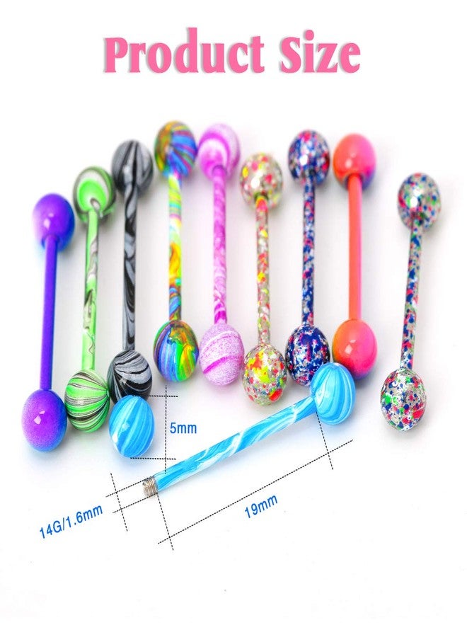 CrazyPiercing 10 Pack 19mm 14G Tongue Rings Colorful Nipple Ring Straight Barbells Surgical Steel Body Piercing Jewelry - Image 2