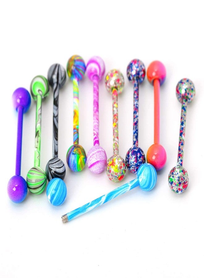 CrazyPiercing 10 Pack 19mm 14G Tongue Rings Colorful Nipple Ring Straight Barbells Surgical Steel Body Piercing Jewelry - Image 1