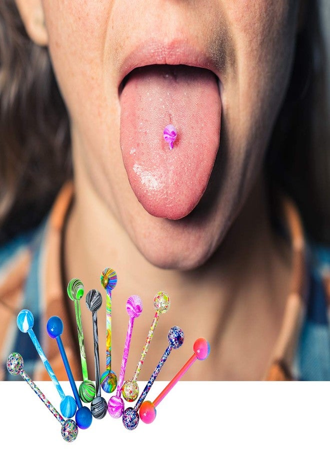 CrazyPiercing 10 Pack 19mm 14G Tongue Rings Colorful Nipple Ring Straight Barbells Surgical Steel Body Piercing Jewelry - Image 3